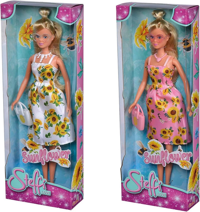 Simba - Steffi Love Sunflower Doll in a Fashionable Dress with Sunflowers, Sunglasses, Chain and Handbag, Random selection, Only One Item is Supplied